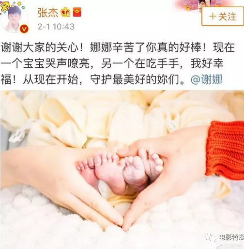 张杰谢娜喜获双胞胎